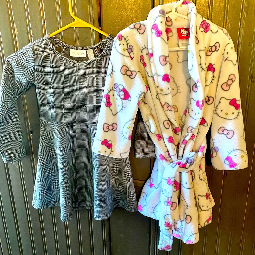 Girls Childrens Place Dress and Hello Kitty Bathrobe Size 4
